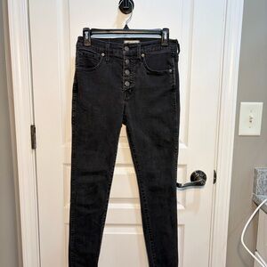 Madewell 10” High Rise Skinny Jeans 27P Petite Black Raw Hem
